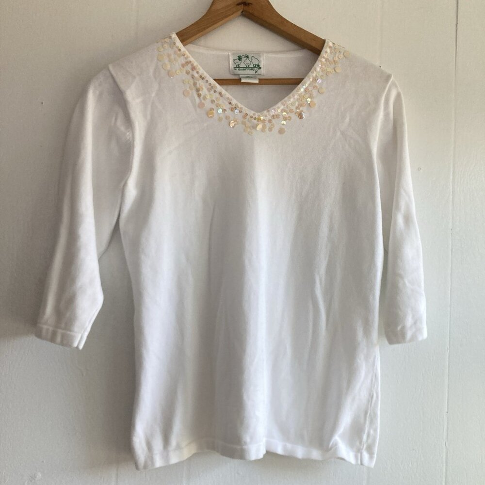 Quacker Factory Sequin Top Tee Lot Of 2 White And… - image 3